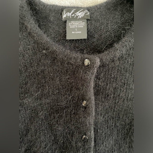 Lord & Taylor Cropped Black Lambswool Short Sleeve Cardigan - Picture 5 of 11